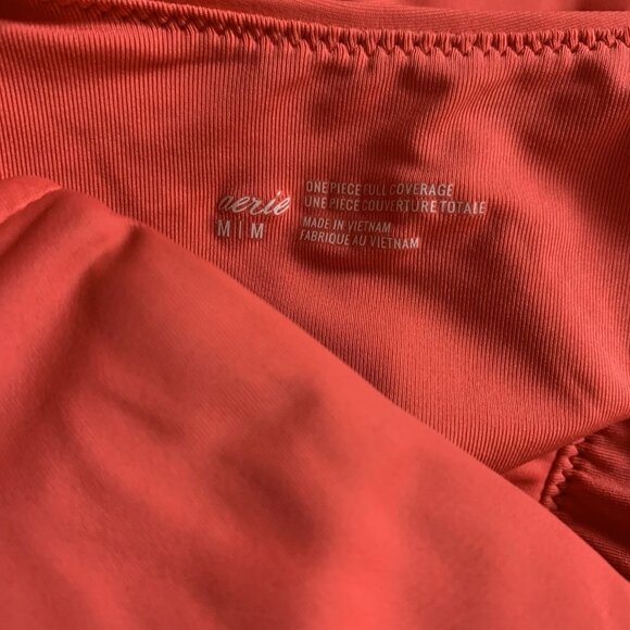 Aerie Red One Piece Swimsuit Medium Bow Front Adjustable Straps Full Coverage - Picture 5 of 5